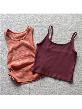 Tank Bundle: Aerie Rouchy Rib Tank (XS), American Eagle Ribbed Cropped Tank (S)
